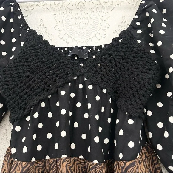 ASOS DESIGN crochet tiered babydoll mini dress in mixed animal - Picture 8 of 15